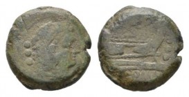 AT or TA series Quadrans circa 169-158, Æ 21mm., 11.42g. Head of Hercules r., wearing lion’s skin; behind, three pellets. Rev. Prow r.; above, AT liga...