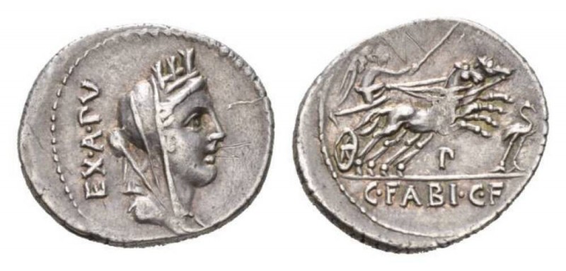 C. Fabius C.f. Hadrianus Denarius 102, AR 20mm., 3.93g. Turreted and veiled bust...