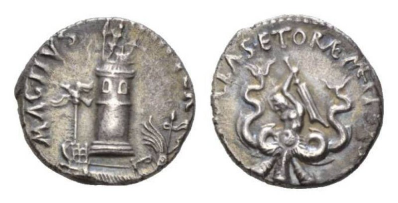 Sicily 37-36 Denarius Sicily 37-36, AR 18.5mm., 3.77g. MAG·PIVS – IMP·ITER Galle...