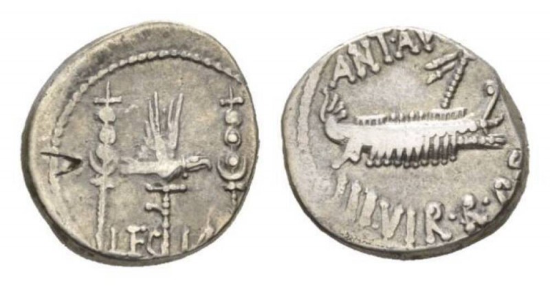 Marcus Antonius. Denarius mint moving with M. Antony 32-31, AR 18mm., 3.86g. ANT...