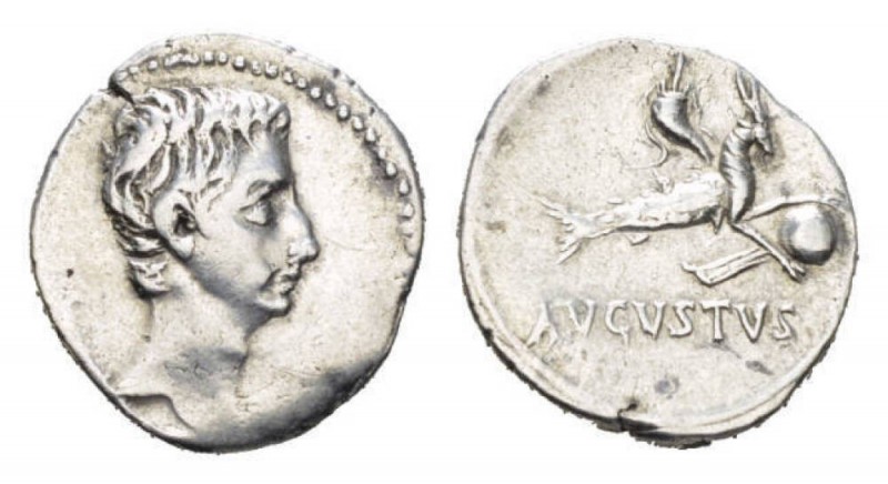 Octavian as Augustus, 27 BC – 14 AD Denarius Colonia Patricia (?) circa 18-17/16...