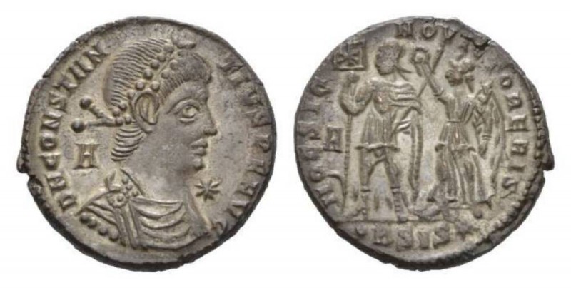 Constantius II, 337-361 Æ2 Siscia 350, Æ 22.5mm., 6.50g. Pearl-diademed, draped,...