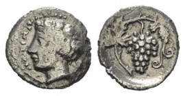 Sicily, Naxos Litra 420-401, AR 12mm., 0.70g. Ivy-wreathed head of Dionysus l. Rev. Bunch of grapes. Cahn 129. Jameson 684 (this dies). Rizzo Pl. XXVI...