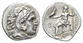 Kingdom of Macedon, Alexander III, 336 – 323Lampsakos (Mysia) Drachm 323-317, AR 18mm., 4.28g. Head of Herakles wearing lion skin r. Rev. Zeus seated ...