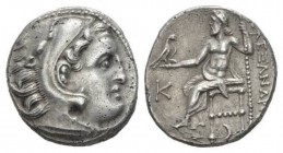 Kingdom of Macedon, Colophon (Ionia) Drachm 310-301, AR 17mm., 4.60g. Head of Heracles right, wearing lion’s skin. Rev. AΛEΞANΔPOY Zeus seated on thro...