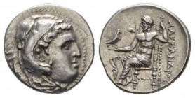 Kingdom of Macedon, Alexander III, 336 – 323Uncertain mint in Macedon or Greece. Drachm 310-275, AR 18.5mm., 4.32g. Head of Herakles wearing lion skin...