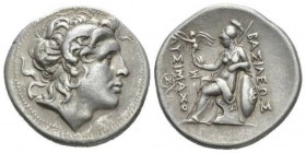 Kingdom of Thrace, Lysimachus 323-281Magnesia Tetradrachm 297-281, AR 31mm., 16.94g. Diademed head of deified Alexander r., with the horn of Ammon. Re...