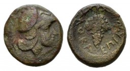 Locris, Locris Opuntii as Epiknemidii Bronze Last quarter of the IV century BC, Æ 13mm., 2.16g. Athena helmeted r. Rev. Bunch of grapes with tendrils ...