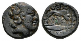 Locris, Locri Ozolae-Amphissa Bronze first half of the 2nd century BC, Æ 15.5mm., 4.31g. Head of Apollo r., laureate. Rev. Spearhead and jawbone of Ca...