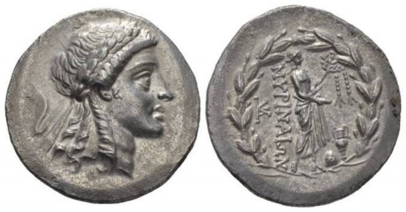 Aeolis, Myrina Tetradrachm 155-145, AR 31mm., 16.22g. Laureate head of Apollo r....