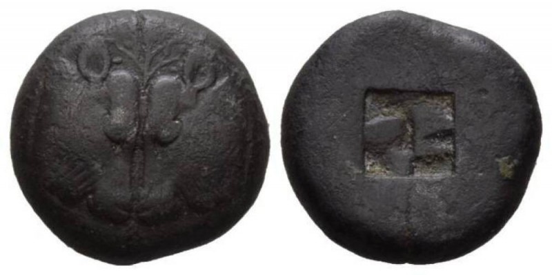 Lesbos, Lesbos Stater Lesbos circa 550-500, AR 20mm., 10.64g. Two confronted cal...