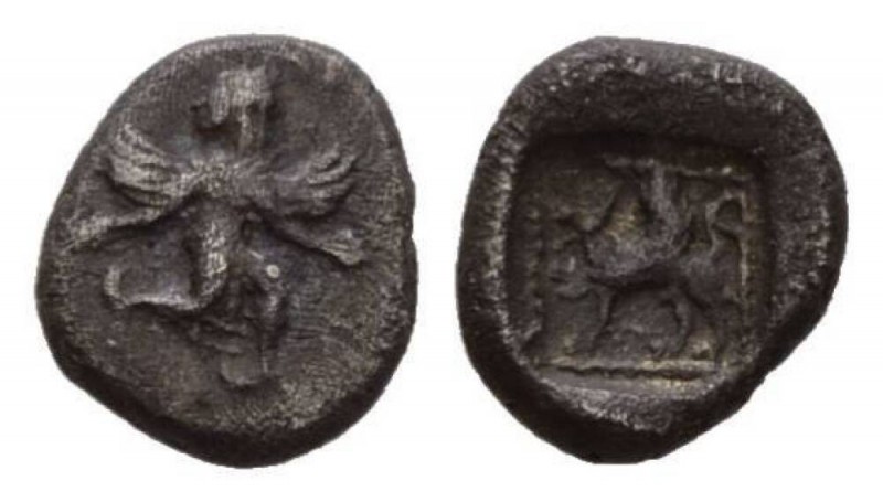 Caria, Kaunos 1/16 Stater circa 490-470, AR 10mm., 0.76g. Winged female figure i...