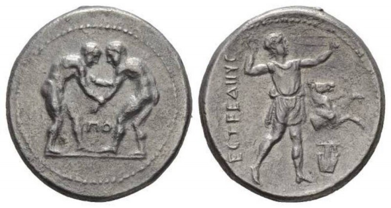 Pamphilia, Aspendos Stater circa 320-280, AR 24.5mm., 9.98g. Two wrestlers grapp...