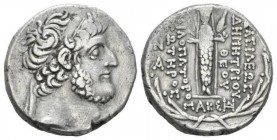 The Seleucid Kings, Demetrius III Eucaerus, 97-87Damascus Tetradrachm 94-93, AR 26.5mm., 16.10g. Diademed, bearded head r. Rev. BACIΛEΩC ΔEMETPIOV ΘEO...