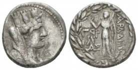 Phoenicia, Aradus Tetradrachm 67-66, AR 25mm., 15.16g. Turreted, veiled and draped bust of Tyche r. Rev. APAΔION Nike standing l. holding palm and apl...