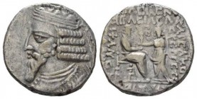 Parthia, Artabanus III, 10-38Seleucia Tetradrachm 12, AR 26mm., 15.54g. Diademed bust l., wearing slight beard, earring, and spiral torque. Rev. Artab...