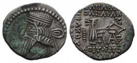 Parthia, Artabanos II, 10-38.Ekbatana Drachm 10-38, AR 20mm., 3.76g. Diademed and draped bust l. Rev. Archer (Arsakes I) seated r. on throne, holding ...