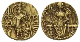 Bactria, "Kipanada," c. 365-400 Stater circa 365-400, AV 19mm., 7.73g. Nimbate king standing left, over lit altar. Rev. Ardoksho enthroned facing, hol...