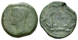 Hispania, Julia Traducta Octavian as Augustus, 27 BC – 14 AD As 27 BC- 14 AD, Æ 24.5mm., 10.95g. Bare head l. Rev. IVLIA/TRAD in two lines within wrea...