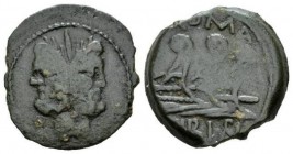 C. Vibius C.f. Pansa As 90, Æ 25.5mm., 11.48g. Laureate head of Janus. Rev. ROMA Three prows r., on which palm branch; before, caps of the Dioscuri an...