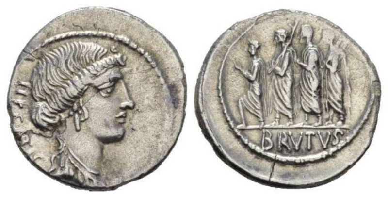 Denarius 54, AR 20mm., 3.56g. LIBERTAS Head of Libertas r. Rev. The consul L. Ju...