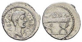 C. Caesar Octavianus. Denarius mint moving with Octavian 42, AR 20mm., 3.58g. CAESAR·III· – VIR R·P·C Bare head of Octavian r. with light beard. Rev. ...