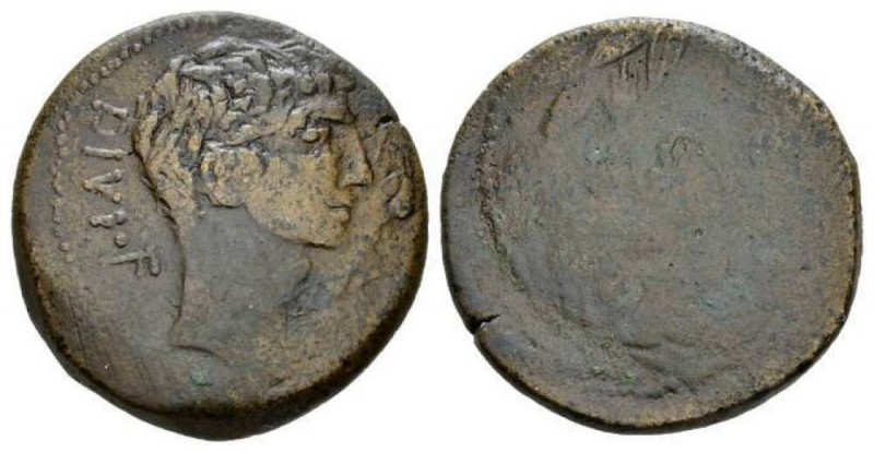 C. Caesar Octavianus. Unofficial bronze circa 38, Æ 29mm., 15.22g. DIVI·F Bearde...