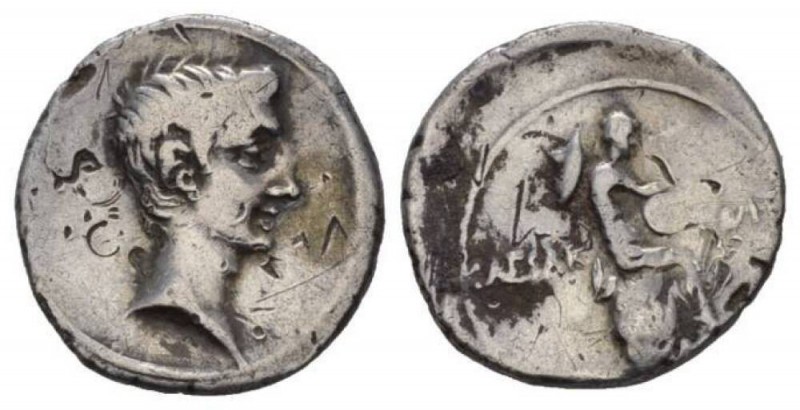 Octavian, 32 – 27 BC Denarius Brundisium or Roma circa 32-29 BC, AR 19mm., 3.58g...