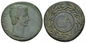 Octavian as Augustus, 27 BC – 14 AD Sestertius Pergamum circa 25, Æ 34mm., 23.42g. AVGVSTVS Bare head right. Rev. C·A in dotted circle within laurel w...