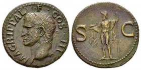 In the name of Agrippa As after 37, Æ 28.5mm., 11.32g. M AGRIPPA L – F COS III Head l., wearing rostral crown. Rev. S – C Neptune, cloaked, standing l...