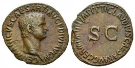 Germanicus, father of Gaius As 50-54, Æ 29.5mm., 8.95g. GERMANICVS CAESAR T AVG F DIV AVG N Bare head r. Rev. TI CLAVDIVS CAESAR AVG GERM P M TR P IMP...