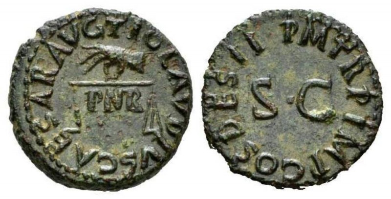 Claudius, 41-54 Quadrans 41, Æ 18mm., 3.51g. TI CLAVDIVS CAESAR AVG Left hand ho...