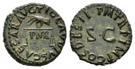 Claudius, 41-54 Quadrans 41, Æ 18mm., 3.51g. TI CLAVDIVS CAESAR AVG Left hand holding pair fo scales above PNR. Rev. P M TR P IMP COS DES IT around SC...