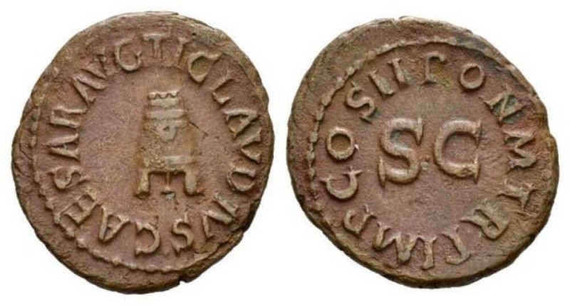 Claudius, 41-54 Quadrans 41, Æ 18.5mm., 3.12g. Legend around modius. Rev. Legend...