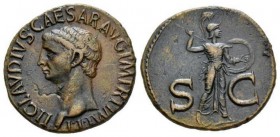 Claudius, 41-54 As 50-54, Æ 29mm., 10.89g. TI CLAVDIVS CAESAR AVG P M TR P IMP P P Bare head l. Rev. S – C Minerva, helmeted and draped, advancing r. ...