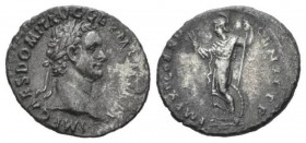 Domitian, 81-96 Denarius 86, AR 20.5mm., 3.05g. IMP CAES DOMIT AVG GERM P M TR P XII Laureate head r. Rev.IMP XII COS XII CENS P P P. Minerva standing...