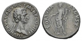 Nerva, 96-98 Denarius 97, AR 18mm., 3.33g. IMP NERVA CAES AVG P M TR P COS III P P Laureate head r. Rev. FORTVNA AVGVST Fortuna standing l., holding r...