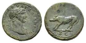 Trajan, 98-117 Quadrans 98-117, Æ 15.5mm., 2.85g. Laureate bust right, with drapery on l. shoulder. Rev. She-wolf walking left. RIC 964. C 340 var. BM...