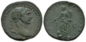 Trajan, 98-117 Sestertius 104-107, Æ 33mm., 28.67g. IMP CAES NERVAE TRAIANO AVG GER DAC P M TR P COS V P P Laureate bust r. Rev. S P Q R OPTIMO PRINCI...