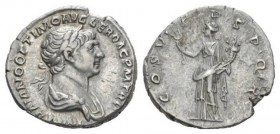 Trajan, 98-117 Denarius 106-107, AR 19.5mm., 3.45g. Laureate and draped bust r. Rev. Felicitas standing l., holding caduceus and cornucopia. C 403. RI...