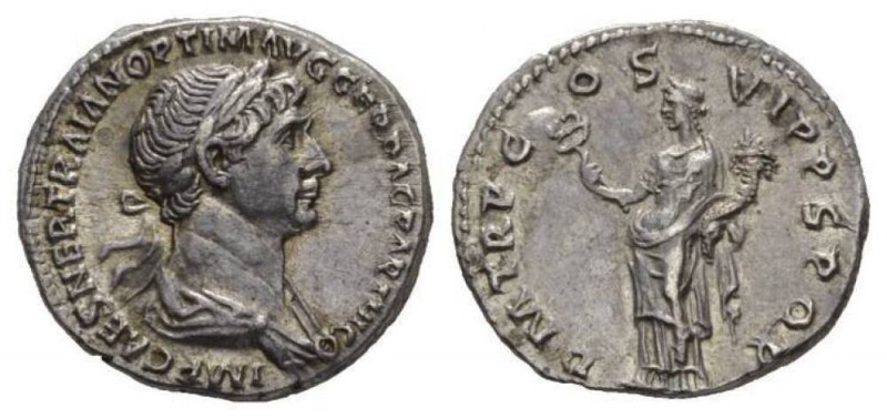 Trajan, 98-117 Denarius 114-117, AR 18.5`mm., 3.40g. IMP CAES NER TRAIAN OPTIM A...