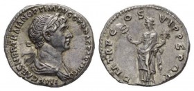 Trajan, 98-117 Denarius 114-117, AR 18.5`mm., 3.40g. IMP CAES NER TRAIAN OPTIM AVG GER DAC PARTHICO. Laureate and draped bust r. Rev. P M TR P COS VI ...