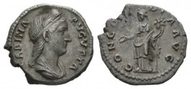 Sabina, wife of Hadrian Denarius circa 128 - 137, AR 18.5mm., 3.21g. SABINA AVGVSTA Diademed and draped bust right. Rev. CONCORDIA AVG Concordia stand...