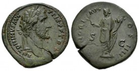 Antoninus Pius, 138-161 Sestertius 147-148, Æ 34mm., 23.75g. ANTONINVS AVG PIVS PP TR P Laureate head r. Rev. HONORI AVG COS IIII Honos standing l., h...