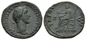 Antoninus Pius, 138-161 As 150-151, Æ 28mm., 11.89g. IMP CAES T AEL HADR ANTONINVS AVG PIVS PP Head laureate r. Rev. TR POT XIIII COS IIII IVSTITIA Ju...