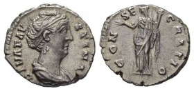 Faustina senior, wife of Antoninus Pius Denarius 141, AR 18mm., 3.25g. DIVA FAVSTINA Draped bust right. Rev. CONSECRATIO Ceres veiled standing left,ho...