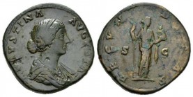 Faustina junior, daughter of Antoninus Pius and wife of Marcus Aurelius Sestertius 147-175, Æ 32mm., 23.93g. FAVSTINA AVGVSTA Diademed and draped bust...