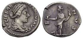 Lucilla, daughter of M. Aurelius and wife of Lucius Verus Denarius 164 - 169, AR 18mm., 3.51g. LVCILLAE AVG ANTONINI AVG F Draped bust right, hair tie...