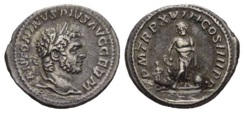 Caracalla, 198-217 Denarius 215, AR 20.5mm., 3.08g. ANTONINVS PIVS AVG GERM Laur...