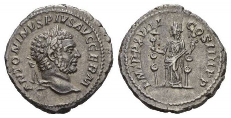 Caracalla, 198-217 Denarius 215, AR 19.5mm., 3.69g. ANTONINVS PIVS AVG GERM Laur...